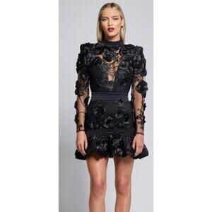 Zhivago THE VENDETTA Embellished Floral Mesh Mini dress black size 2